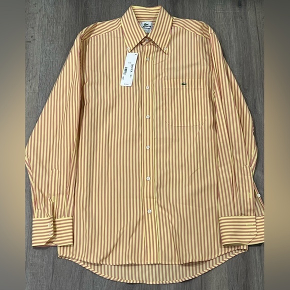 NWT Men’s Lacoste Size 38 Alligator Logo Button Front Striped Shirt - Picture 1 of 8